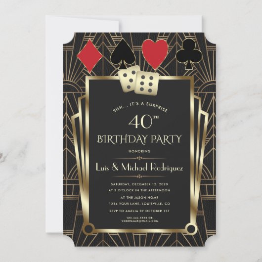 ラスベガスカジノロイヤルトランプのポーカー誕生日 招待状 (正面)