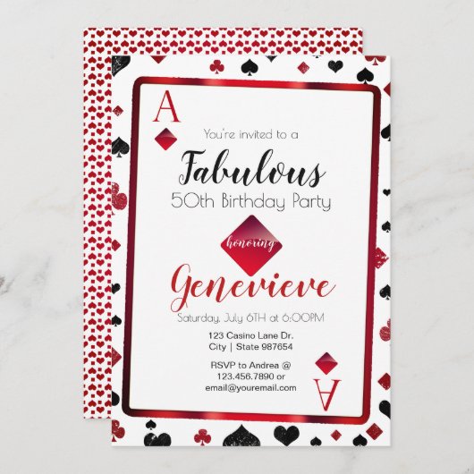 ラスベガスカジノ50アンドファブラス誕生日 招待状 (正面/裏面)