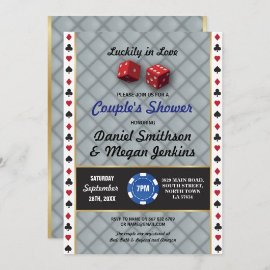 ラスベガスカ結婚ジノカップルシャワー婚約 招待状 (正面/裏面)
