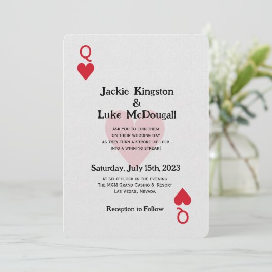 ラスベガスクイーンオブハートカード結婚式招待状 招待状 (スタンド正面)