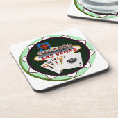 ラスベガスサインアンドツーキングストランプのポーカーチップ コースター (左側)