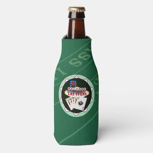 ラスベガスサインアンドツーキングストランプのポーカーチップ ボトルクーラー (ボトル正面)