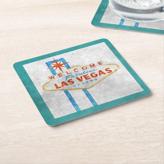 ラスベガスサインア縁どク スクエアペーパーコースター (アングル)