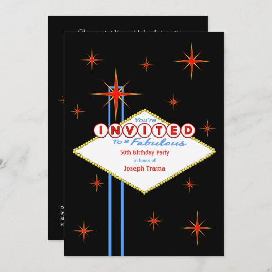 ラスベガスサインバースデーパーティーの招待 招待状 (正面/裏面)