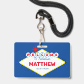 ラスベガスサインVIPパスバチュラーパーティ招待状 バッジ (ストラップ付き表面)