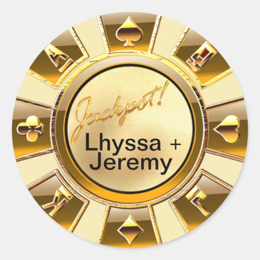 ラスベガスジャックポットカジノチップサンド/ゴールド ラウンドシール (正面)