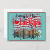 ラスベガススカイラインアメリカ国旗からの挨拶 シーズンポストカード (正面/裏面)