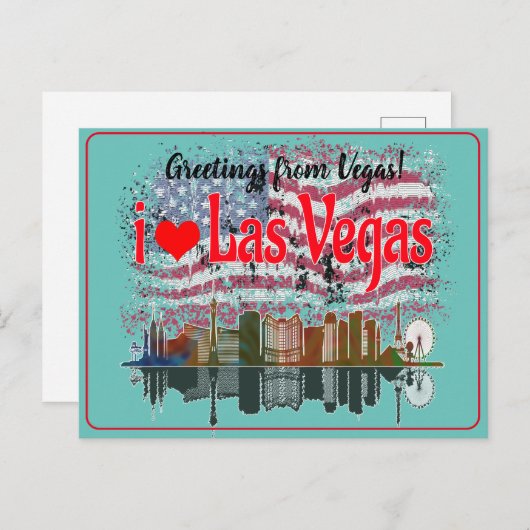 ラスベガススカイラインアメリカ国旗からの挨拶 シーズンポストカード (正面/裏面)