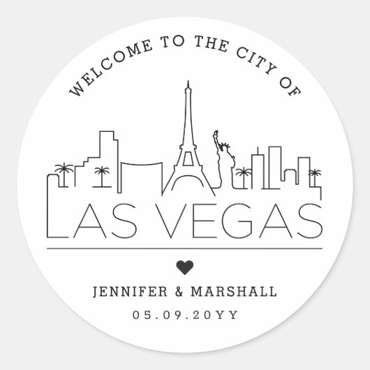 ラスベガススカイライン |の結婚ウェルカムメッセージ ラウンドシール (正面)