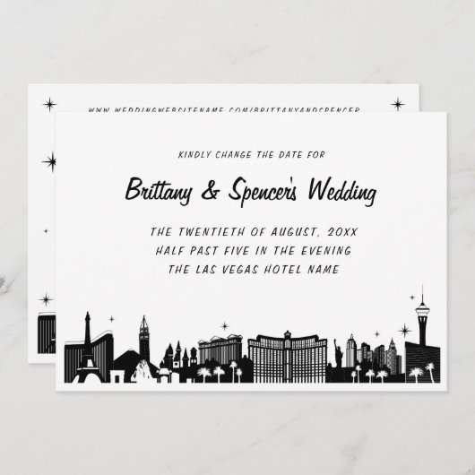 ラスベガスストリップのスカイライン日付の変更 招待状 (正面/裏面)