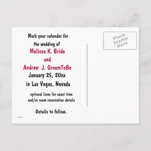 ラスベガスストリップウェディング日付ショーガールを保存 案内ポストカード (裏面)