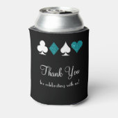 ラスベガステメッド結婚式の引き出物ティール（緑がかった色）ブラック 缶クーラー (缶裏面)