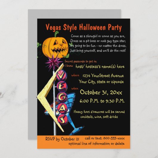 ラスベガステーマハローウィンパーティ 招待状 (正面/裏面)