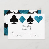 ラスベガスデスティニーウェディングRSVPターコイズグリッター 出欠カード (正面/裏面)