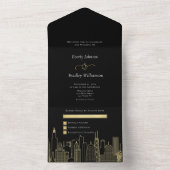 ラスベガスデスティネーションウェディングエレガントブラック金ゴールド オールインワン招待状 (内側)