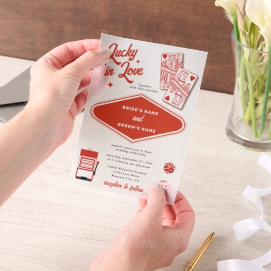 ラスベガスデスティネーションカジノラッキー結婚インラブ ベラム紙招待状 (ポータブル)