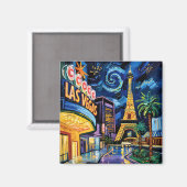 ラスベガストラベルバンゴッホスタイルカジノナイトシティ マグネット (正面/裏面)