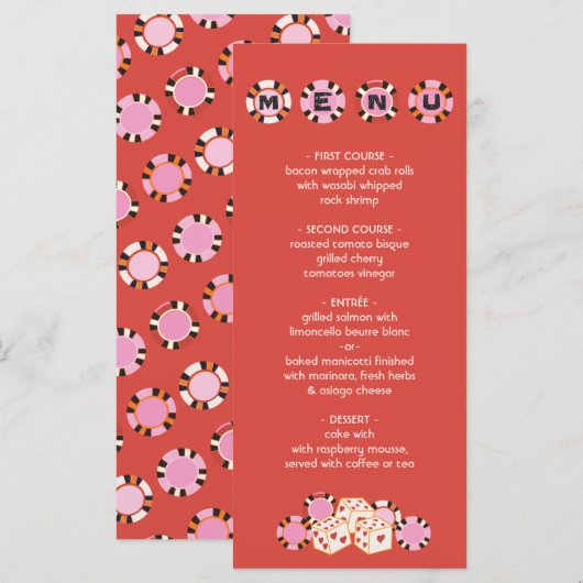 ラスベガストランプのポーカーチップサイコロ結婚のビュッフェメニュー メニュー (正面/裏面)