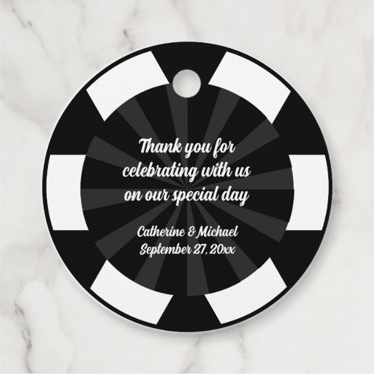 ラスベガストランプのポーカーチップデスティネーションウェディング フェイバータグ (裏面)