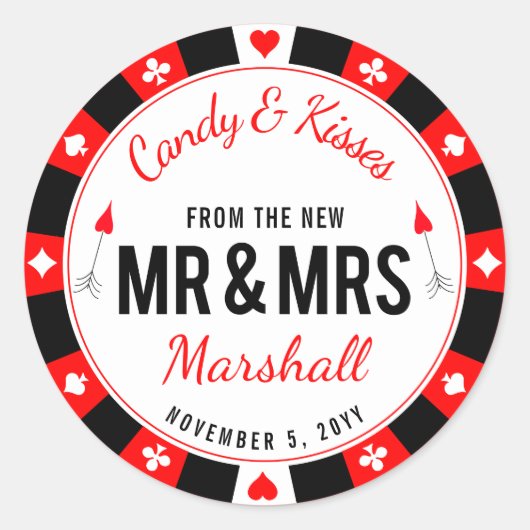 ラスベガストランプのポーカーチップ結婚式の引き出物 ラウンドシール (正面)