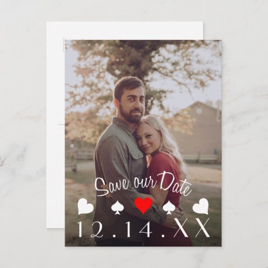 ラスベガストランプのポーカー日付赤い写真はがきを保存 案内ポストカード (正面/裏面)