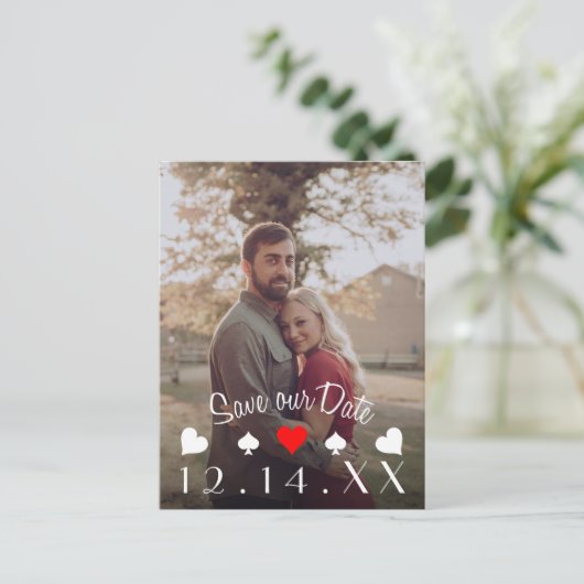 ラスベガストランプのポーカー日付赤い写真はがきを保存 案内ポストカード (スタンド正面)