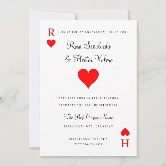ラスベガストランプのポーカー遊ズカード婚約 招待状 (正面)