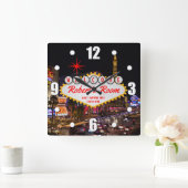 ラスベガスナイトスタイルあなたのテキストスクエアウォールクロック スクエア壁時計 (ホーム)