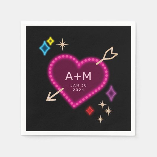 ラスベガスネオンハートアンドスター結婚ズ スタンダードカクテルナプキン (正面)