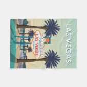 ラスベガスネバダウェルカムサインヴィンテージトラベル フリースブランケット (正面(横))