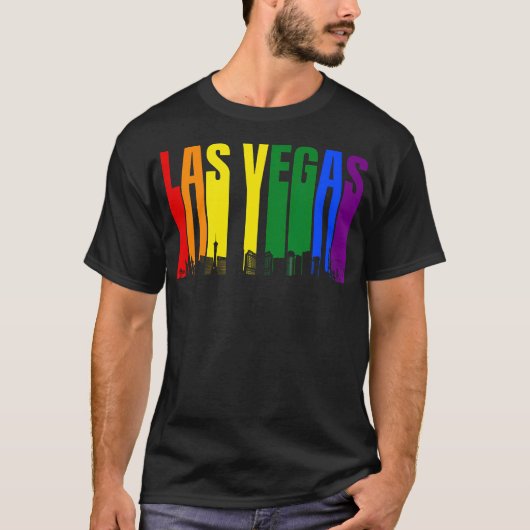 ラスベガスネバダスカイラインLgbtqゲイプライドレインボー Tシャツ (正面)