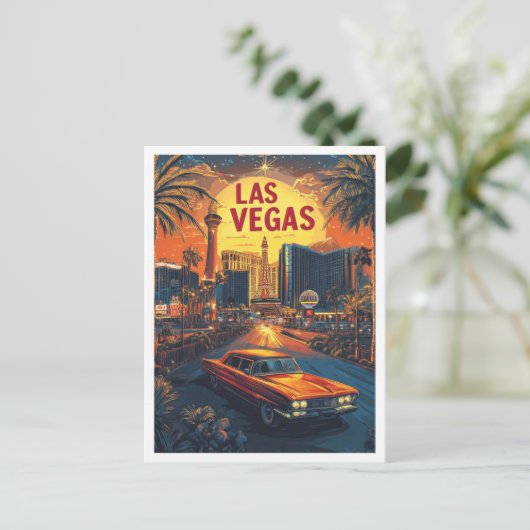 ラスベガスネバダUSAヴィンテージイラストレーション旅行 ポストカード (スタンド正面)