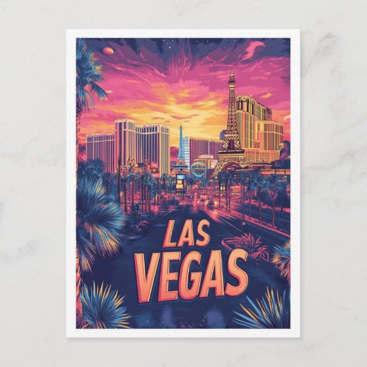 ラスベガスネバダUSAヴィンテージイラストレーション旅行 ポストカード (正面)