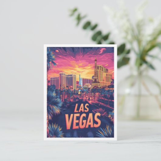 ラスベガスネバダUSAヴィンテージイラストレーション旅行 ポストカード (スタンド正面)