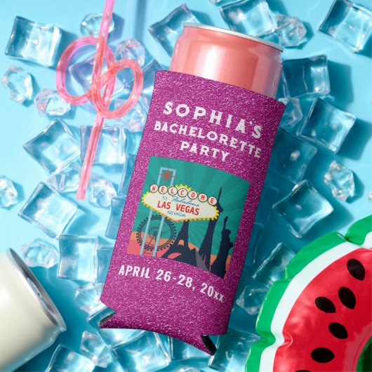 ラスベガスバセロレットパーティーフェイスピンクグリッター スリム缶クーラー (インサイチュ 夏)