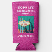 ラスベガスバセロレットパーティーフェイスピンクグリッター スリム缶クーラー (正面)