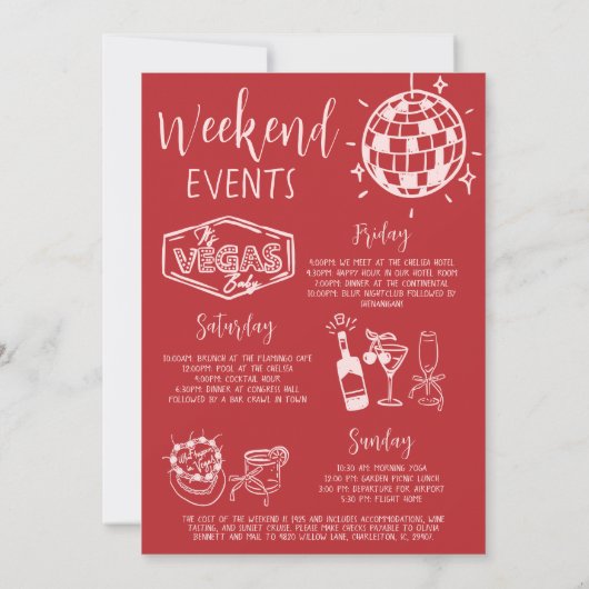 ラスベガスバチェロレッテ週末の旅程パーティー 招待状 (裏面)
