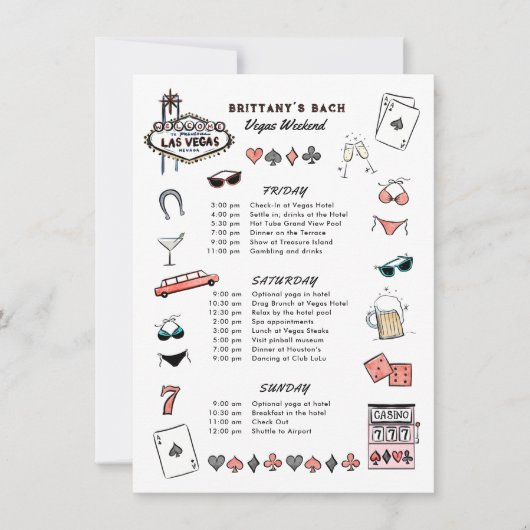 ラスベガスバチェロレッテ週末の日程 招待状 (正面)
