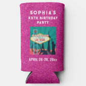 ラスベガスバースデーパーティービーフピンクグリッター スリム缶クーラー (正面)