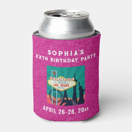 ラスベガスバースデーパーティービーフピンクグリッター 缶クーラー (缶正面)