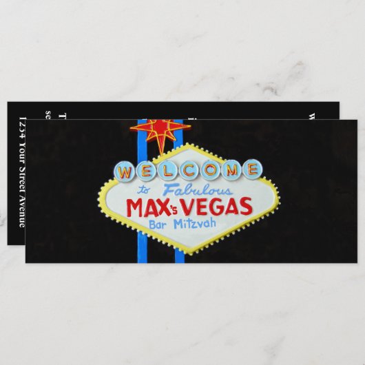 ラスベガスバー(ユダヤ教の)バル・ミツバーパーソナライズされた招待状 招待状 (正面/裏面)