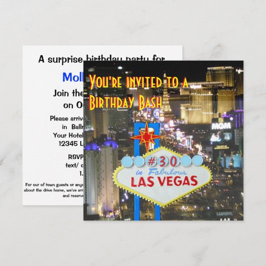 ラスベガスパーティー 30歳の誕生日 招待状 (正面/裏面)