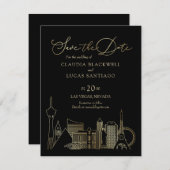 ラスベガスブラックアンド金ゴールド結婚ズ セーブザデート (正面/裏面)