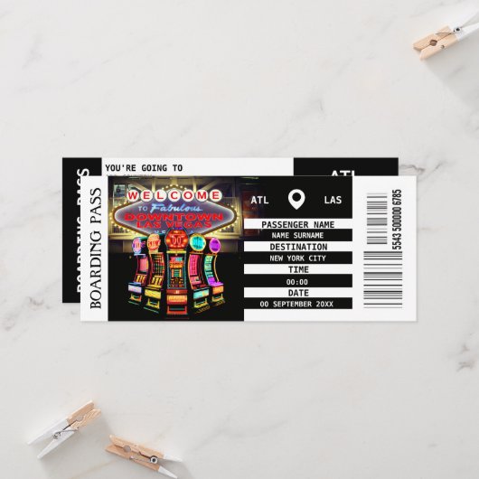 ラスベガスボーディングパス週末休暇ガールズ 招待状 (正面/裏面インサイチュ)