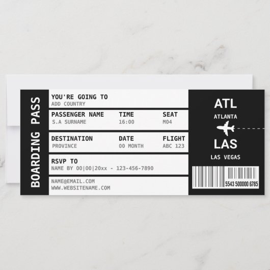 ラスベガスボーディングパス週末休暇ガールズ 招待状 (裏面)