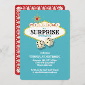 ラスベガスマーキーサプライズバースデーパーティティール（緑がかった色） 招待状 (正面/裏面)