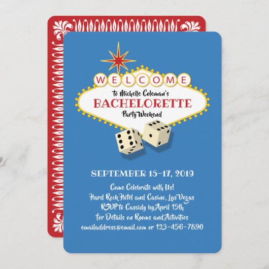 ラスベガスマーキーバースデーパーティーブルー 招待状 (正面/裏面)