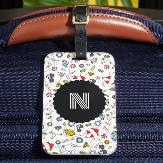 ラスベガスモノグラムのプールパーティーパターン ラゲッジタグ (正面インサイチュ2)