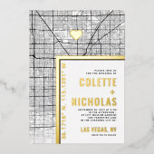 ラスベガスラブロケーター |シティテーマ結婚の 箔招待状 (正面)