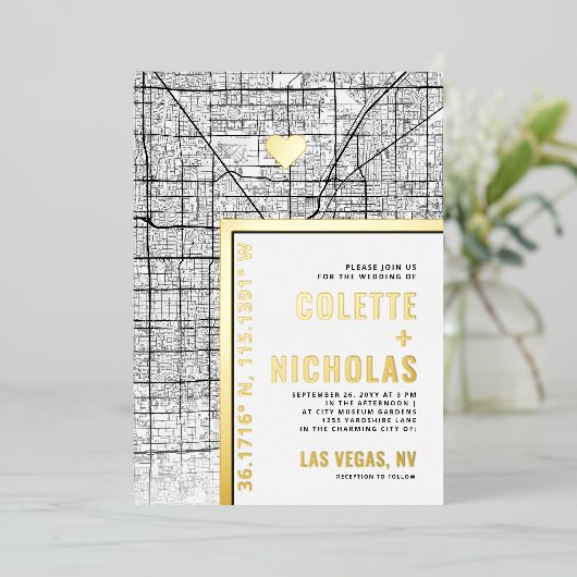 ラスベガスラブロケーター |シティテーマ結婚の 箔招待状 (立ち正面)
